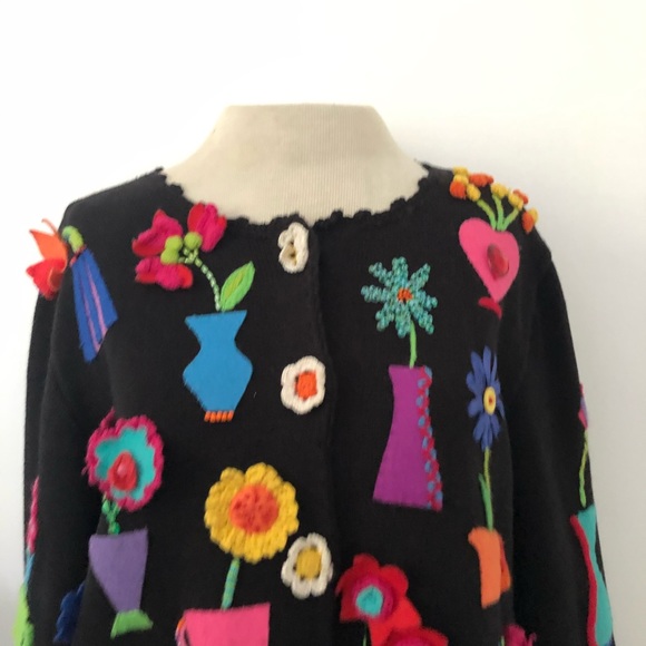 Vtg Michael Simon Crochet Floral Sweater - Picture 2 of 3